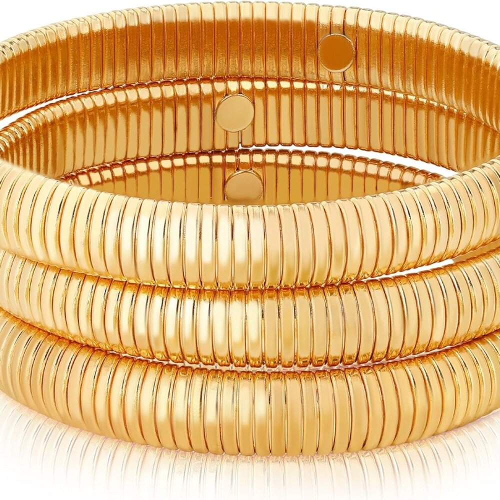 Gold Beaded Bangle Bracelets Set Stack Stretchy S… - image 1